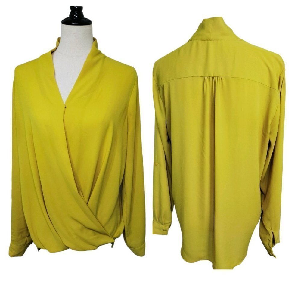 (#492)Pleione Mustard Yellow Surplice Crossover Long Sleeve Top Size XL - Picture 1 of 5